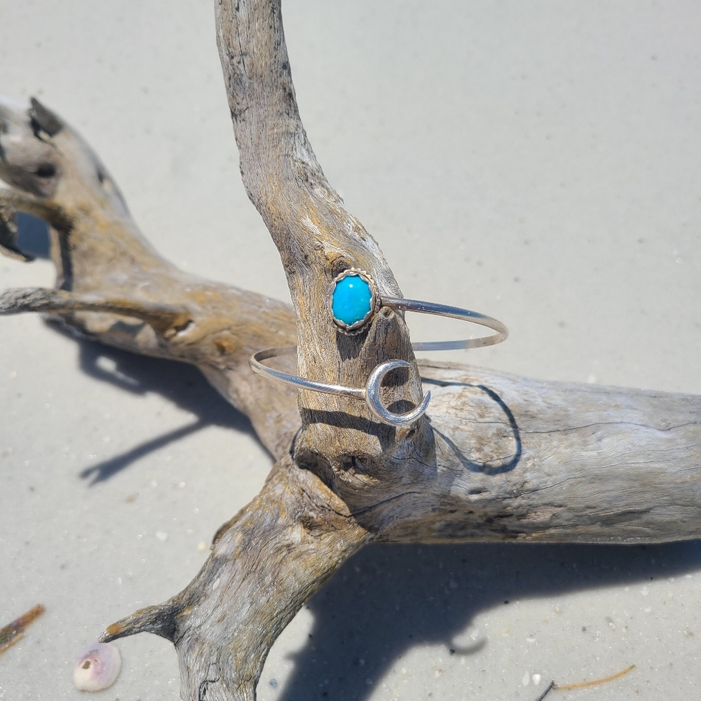 Turquoise/Sterling Silver 925 Upper Arm Cuff BRACELET 999 Fine Silver MOON
